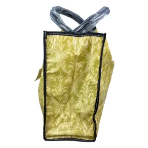 Anna Griffin Damask Craft Tote Bag Chartreuse Gold Laminated‎ Travel Luxury thumbnail 6