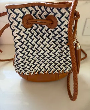 Rebecca Minkoff Navy, White & Tan Woven Bucket Crossbody thumbnail 1
