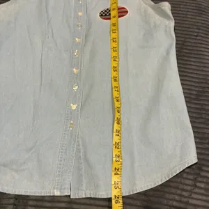 Vintage DISNEY Mickey MOUSE Denim Button Womens M USA Sleeveless Embroidered thumbnail 3