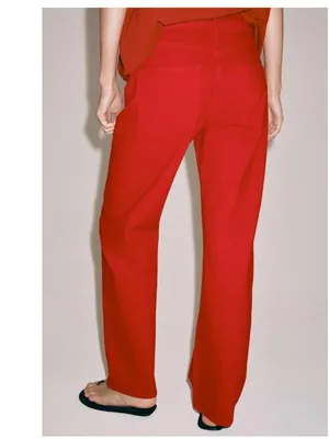NWT ZARA ZW COLLECTION MID-RISE STRAIGHT LEG JEANS Red US -10 thumbnail 4