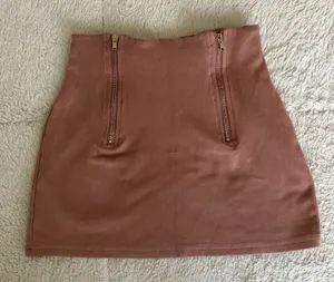 Pink Rose Faux Suede Mini Skirt‎ Dusty Rose Double Zipper XS thumbnail 1