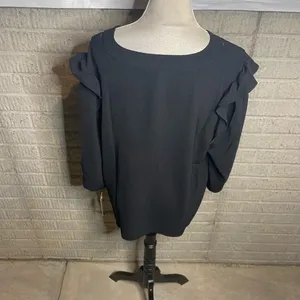 NWT Hope And Harlow Womens Black V-Neck Embroidered Ruffle Boho Blouse Size‎ XL thumbnail 5