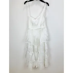 Lulus Sweetest Success White Organza Tiered One-Shoulder Midi Dress Medium NWT thumbnail 8