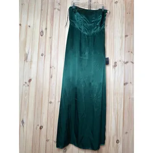 NWT Lulus Extraordinary Presence Dark Green Satin Strapless Maxi Dress Holiday L thumbnail 2