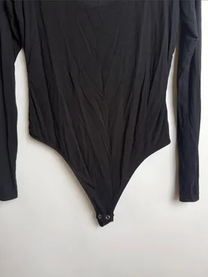 Good American Scoop Neck Long Sleeve Black Bodysuit Size 3 (Large) thumbnail 3