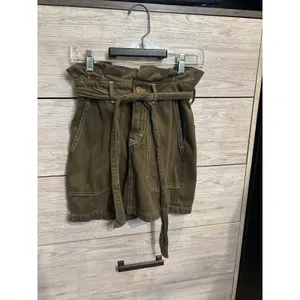 Free People Olive Green Paperbag Waist Utility Mini Skirt Contrast Stitch Size 0 thumbnail 2