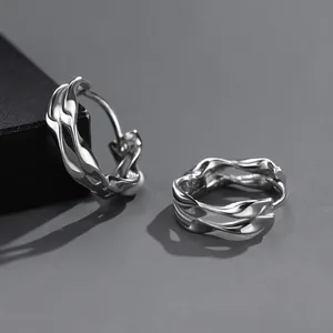925 Silver Plated Twist Small Hoop Earrings for Men Women thumbnail 1