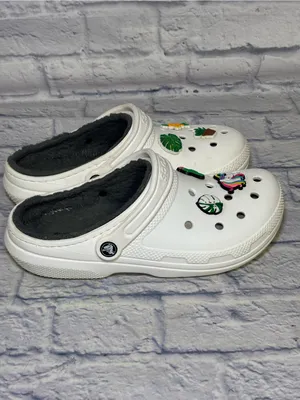 CROCS Classic Lined Clogs Shoes M 8 /W 10 White Fleece Slip On With Jibbitzs thumbnail 8