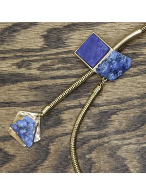 NWT Viola Lariat Pull Adjustable Necklace Dangly Earring Set Gold / Blue thumbnail 4