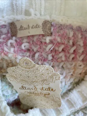 Altar'd State Cream Crewneck Sweater with Pastel Stripes thumbnail 4