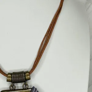 Chico's Boho Mixed Material Pendant Gold Tone Brown Cord Necklace ✨ thumbnail 10