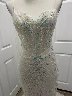 TLC Say Yes to the Prom Iridescent Sequin Mesh Corset Mermaid Gown White Size 0 thumbnail 2