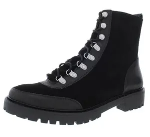 Lucky Brand Iliana Black Suede Wool Lace Up Hiker Combat Boots thumbnail 1
