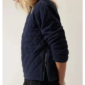 Athleta Sweatshirt Navy Blue Retroplush Quilted Crewneck Side Zippers size Small thumbnail 13