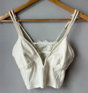 NWOT aerie Soft Girl Crop Ribbed Lace Back Top Bralette thumbnail 1