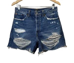 Abercrombie & Fitch Denim Shorts Women 27 Blue High Rise Distressed 8 thumbnail 1