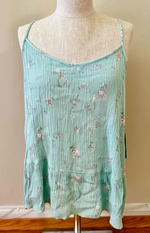 Pink Republic Floral Mint Green Women's Sleeveless Tank Top Adjustable Strap XL thumbnail 1