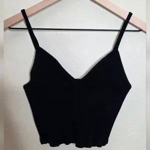 Lulus Stay Extra Black Ribbed V-Neck Cropped Cami Top Size Medium Whimsygoth thumbnail 4