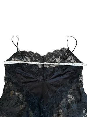 Vintage 80s Black Silky Nylon & Lace Teddy Lingerie Dark Romantic Cottagecore thumbnail 6