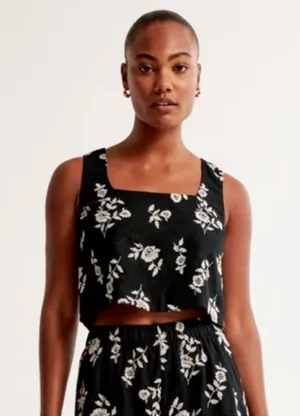 Abercrombie Linen Blend Embroidered Square neck Top Size Small thumbnail 1