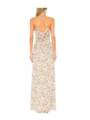 The Jetset Diaries TJD ⚘ Frangipani Maxi Dress ⚘ Gold Print ⚘ Large ⚘ Thigh Slit thumbnail 3