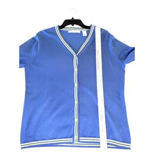 St. Aumont Golf Cardigan Women's Large Light Blue Button Front V-Neck‎ Striped thumbnail 8