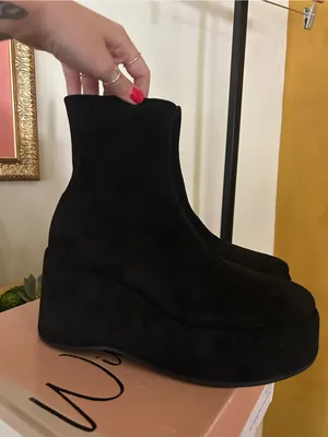 Wild‎ Pair Earlee Faux Suede Platform Ankle Boots Chunky Booties Black NEW 9.5 thumbnail 5