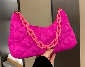 Pink quilted chain shoulder bag thumbnail 1