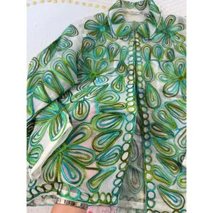 Laura Ashley Green Floral Embroidered Sheer Organza Button Down Shirt Large‎ thumbnail 4
