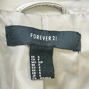 Forever 21 Womens Moto Jacket Size S Faux Leather Biker Cropped Minimal Neutral thumbnail 6