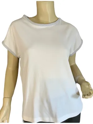 Vintage 1980'S White With Gray Accents Cap Sleeve Knit Tee Shirt (S) thumbnail 1