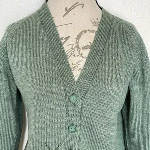 Green Women’s Cardigan Sweater Size Large Button Chunky Knit Grandmacore Spring thumbnail 4