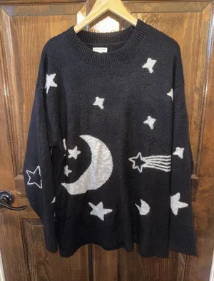 Earthbound Trading Co. Celestial Moon and Stars Oversized Knit Sweater thumbnail 1