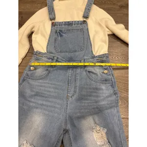 Womens Distressed Denim Jean Overalls Light Wash Relaxed Fit‎ Cropped Leg Size S thumbnail 5