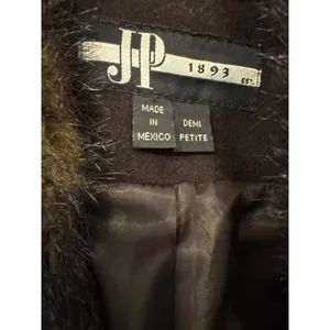Vintage JP 1893 Women's Wool Brown‎ Faux Fur Trim Double Breasted Coat Size 8 thumbnail 6
