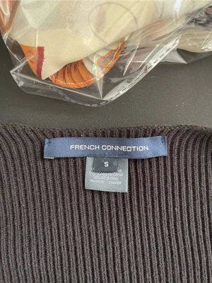 French Connection Black Ribbed Sweater Top with sheer embroidery sleeves thumbnail 4