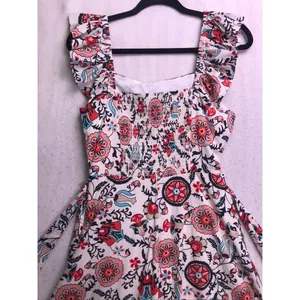 Tahari Garden Party Print Dress Womens 8 White Floral Ruffle Midi Sundress New thumbnail 10