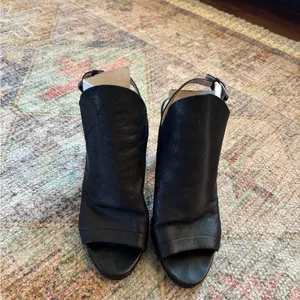 leather peep toe slingback block heels sz 39 thumbnail 3
