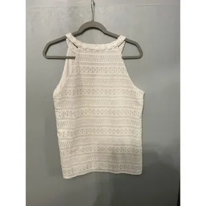 Jones Studio Women Halter Top White Geometric Lace Sleeveless Medium thumbnail 3