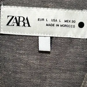 Zara Women ZW Collection Cropped Top L Gray Cotton Linen Boxy Minimalist Coastal thumbnail 5