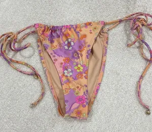 Black Bough swim adjustable bikini bottoms tie sides floral groovy print flowers thumbnail 1