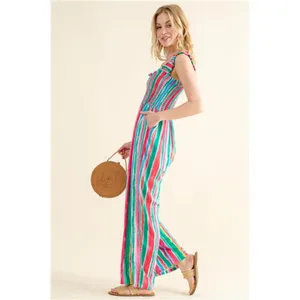 NWT‎ And The Why Full Size Striped Smocked Sleeveless Jumpsuit thumbnail 3