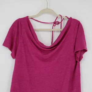 Maeve Anthropologie Women's Horizon‎ Linen Tee Size Small Pink Drape Neck Barbie thumbnail 2