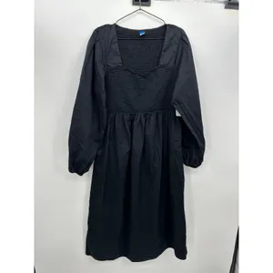 Old Navy Womens Black Smocked Square Neck Cotton Balloon Sleeve Midi Dress L thumbnail 2