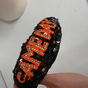 Headband Knotted Sequin Gameday Beaded Orange Black Sports Fan Gear Spirit Week thumbnail 6