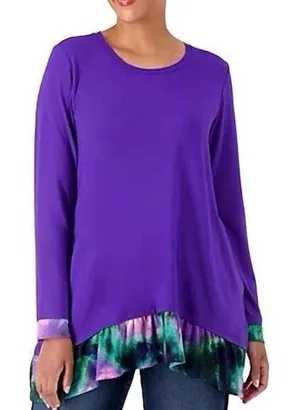 LOGO by Lori Goldstein QVC Rayon Purple Top with Tie-Dye Mesh Hem Size Large thumbnail 1