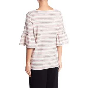 Max Studio Striped Bell Sleeve Top Cream Red Black Textured Size Medium NWT thumbnail 3