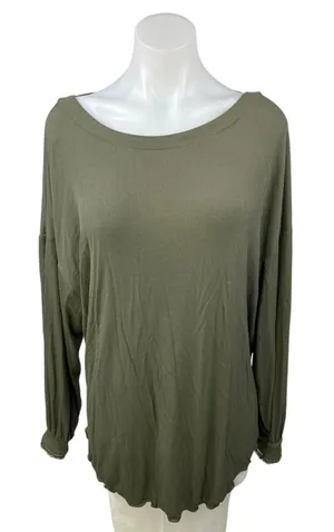 Free People Army Green Low Open Back Long Sleeve Shimmy Shake Blouse Top Size S thumbnail 1