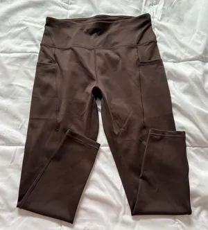Womens Size Medium Leggings Activewear Running Yoga Brown‎ Pockets Nylon Blend thumbnail 1