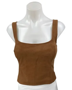 Abercrombie & Fitch Women's Brown Faux Suede Sleeveless Crop Tank Top Size S thumbnail 1